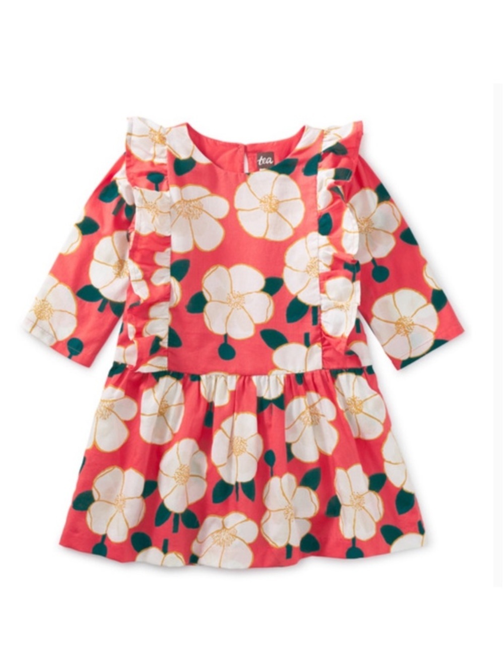 Tea Collection Ruffle Sleeve Painted Peonies Dress
